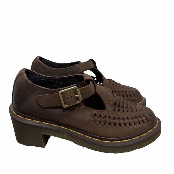 Dr. Martens Shoes - Dr Martens Womens Mindy Woven Vamp T-Bar Mary Jane Shoes US 6 Chunky Heel Brown